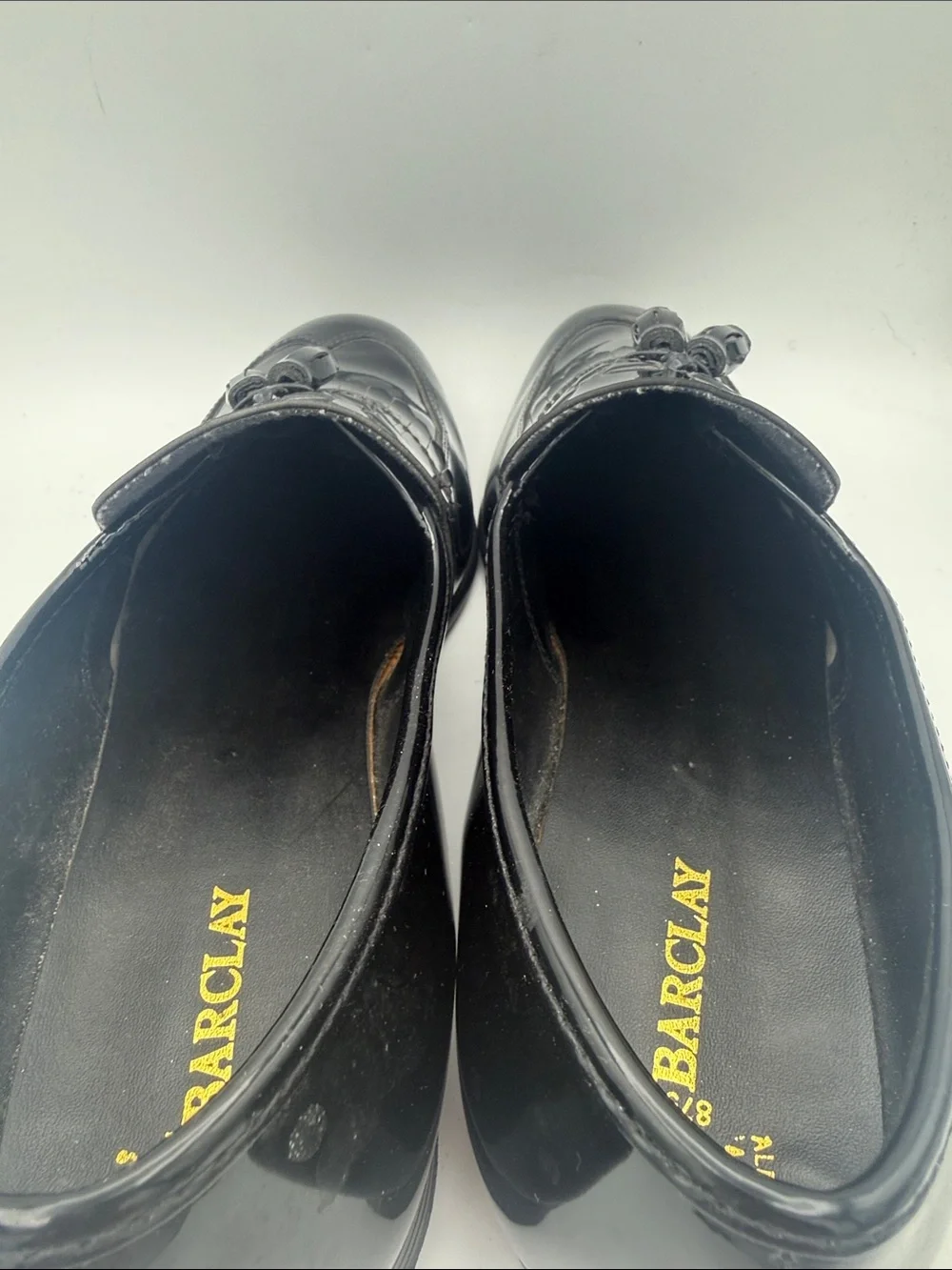 Mens Barclay black patent faux leather high polish formal slip on shoes sz 12 W